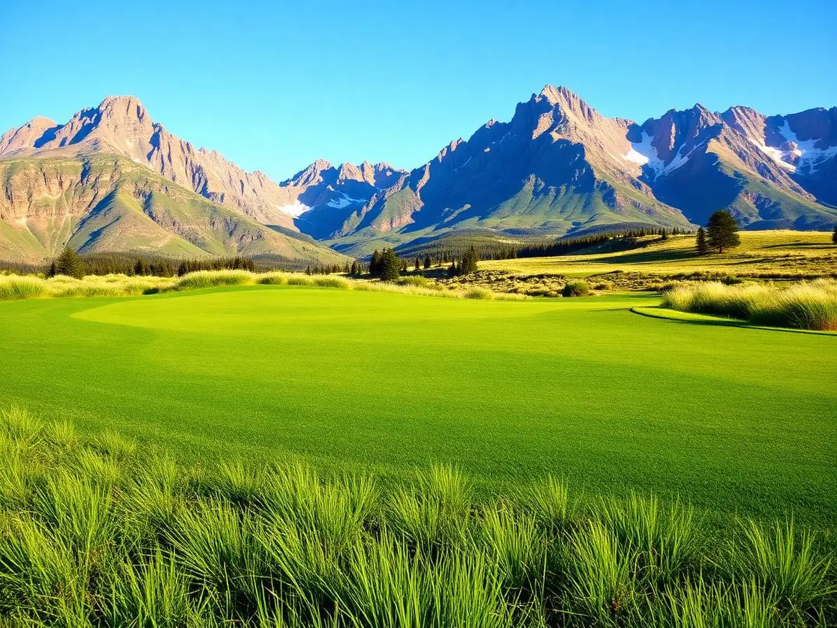Golf fairway beside the mountains at the Country Club of the Rockies in Edwards, Colorado